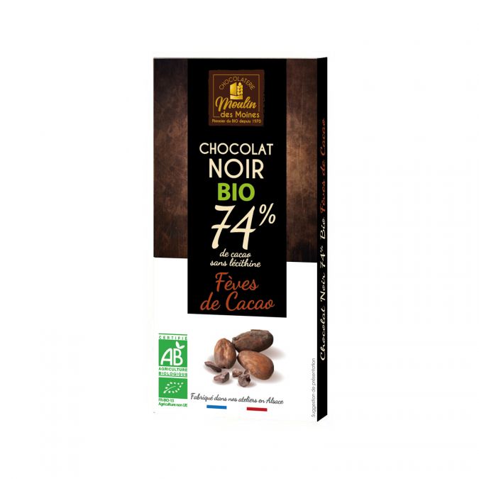 Tablette Chocolat noir 74% aux éclats de fèves de cacao bio - 100g