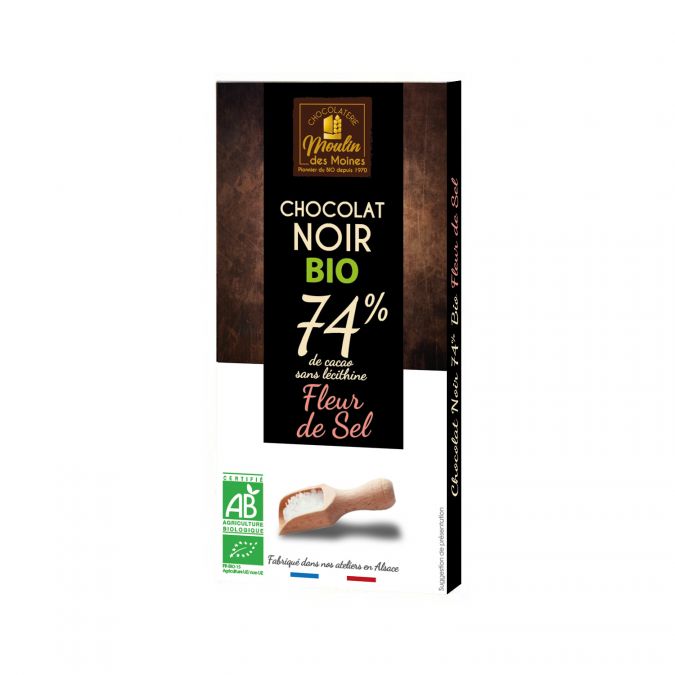 Tablette Chocolat noir 74% à la fleur de sel bio - 100g