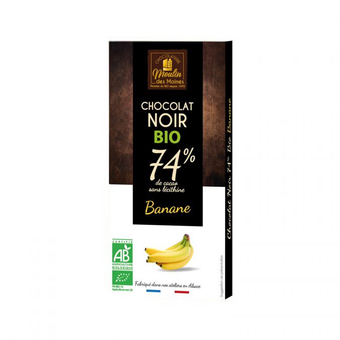 Tablette Chocolat noir 74% à la banane bio - 100g