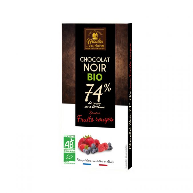 Tablette Chocolat noir 74% aux fruits rouges bio - 100g