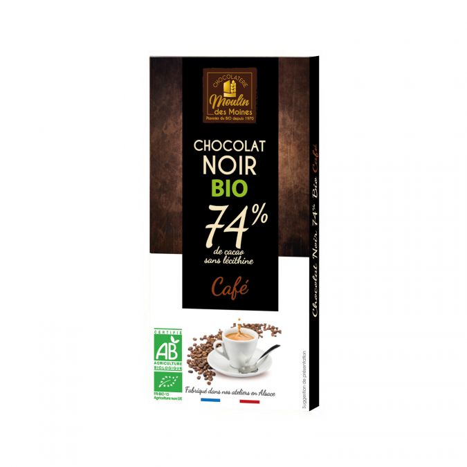 Tablette Chocolat noir 74% au café bio - 100g