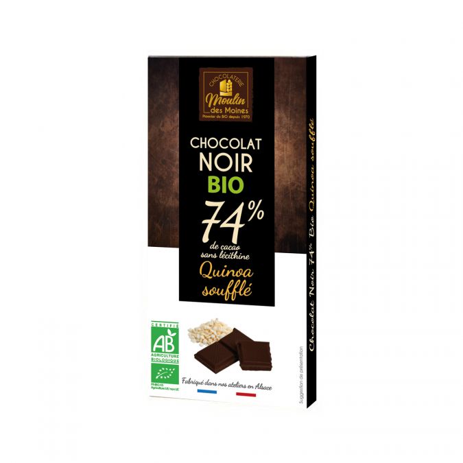 Tablette Chocolat noir 74% au quinoa bio - 100g