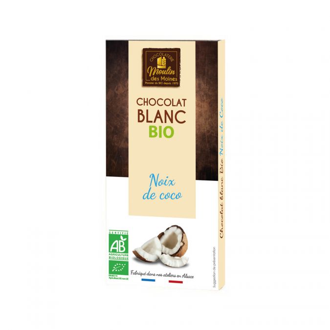 Tablette Chocolat blanc à la noix de coco bio - 100g